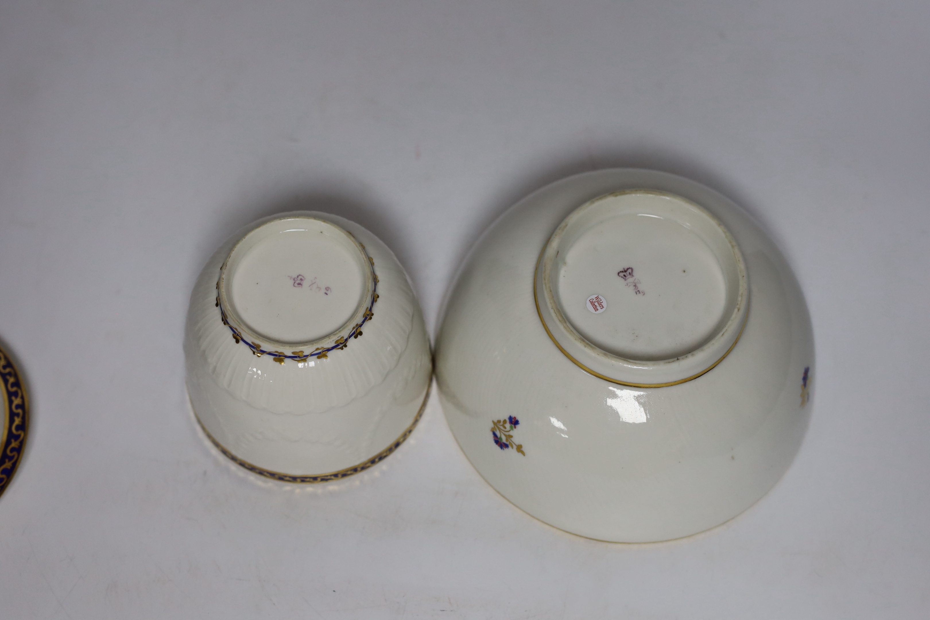 A crown Derby bowl and another with cover, both with puce marks, 6.5cm